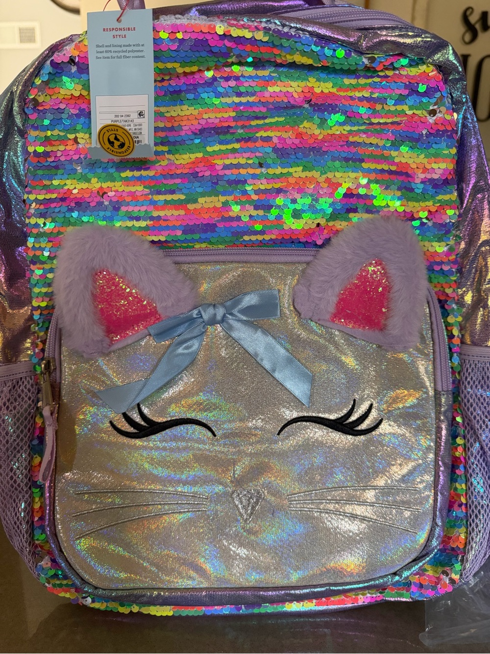 Kids Sequin Unicorn Cat Backpack - Iridescent